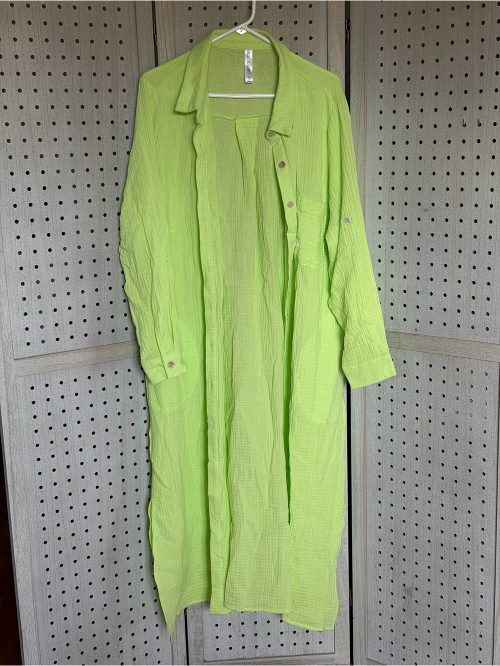 Linen-Texture Long Sleeve Maxi Dress in Neon Lime - Picture 1 of 8